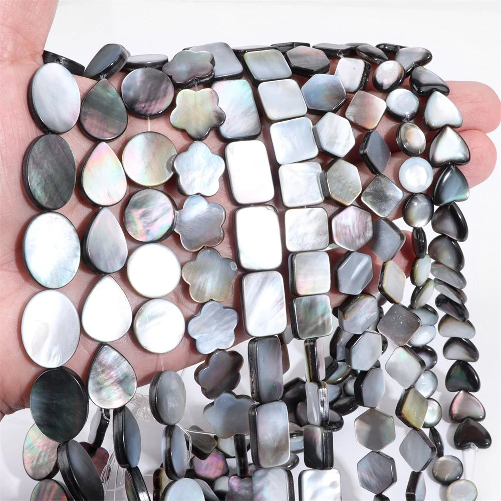 High Quality Natural Shell Beads Grey Mother of Pearl Heart Square Round Spacer Beads For Jewelry Making DIY Bracelet Handmade