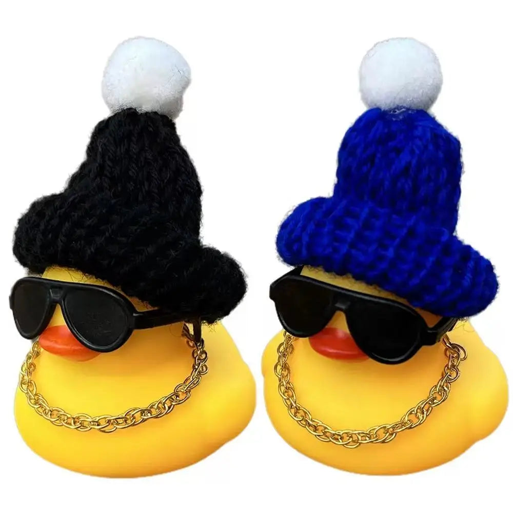 Funny Rubber Duck Car Decor with Fashion Sunglasses, Gold Chain & Hat - Quirky Dashboard Accessory for Car Interior Decoration