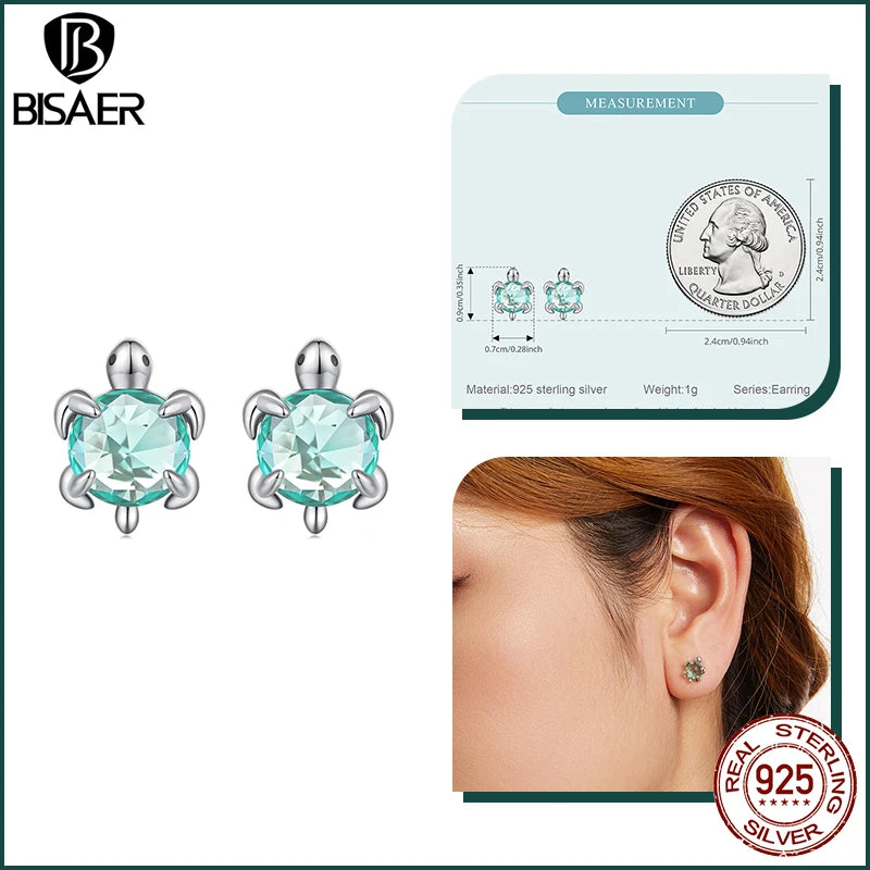 BISAER 925 Sterling Silver Seahorse Stud Earrings Starfish Turtle Fish Hoop Earrings for Party Unisex Fine Jewelry Holiday Gift