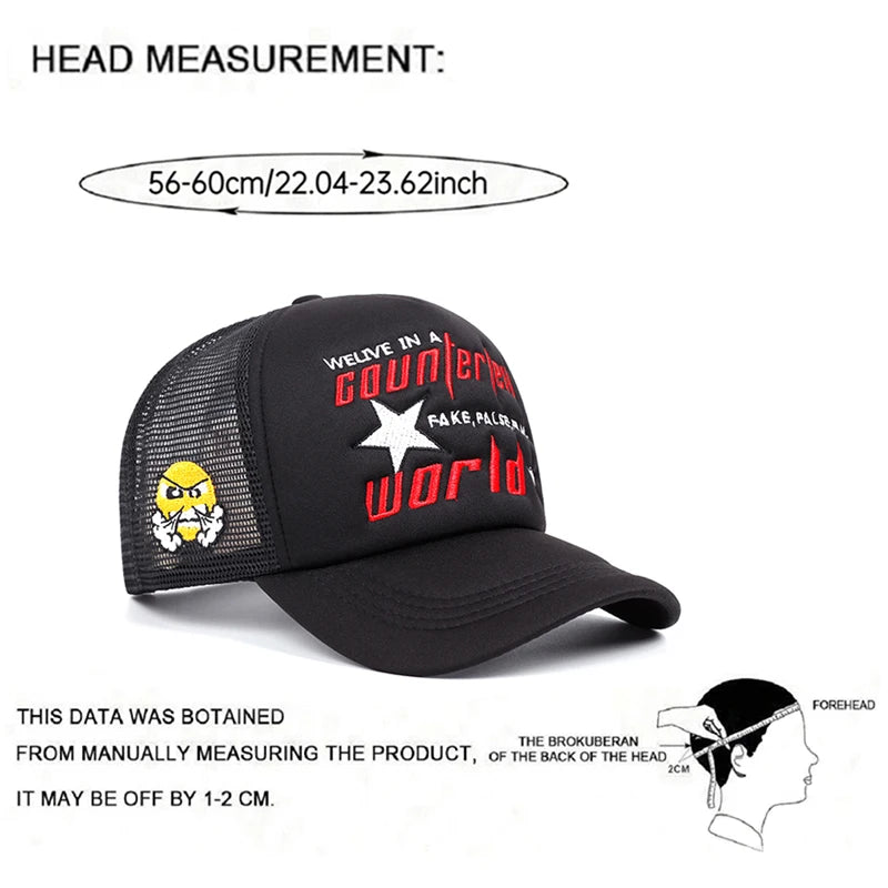 2026 New Creative Baseball Hat World Letter Anger Embroidered Hip Hop Hat Outdoor Daily Sunshade Hat Unisex Breathable Mesh Hat