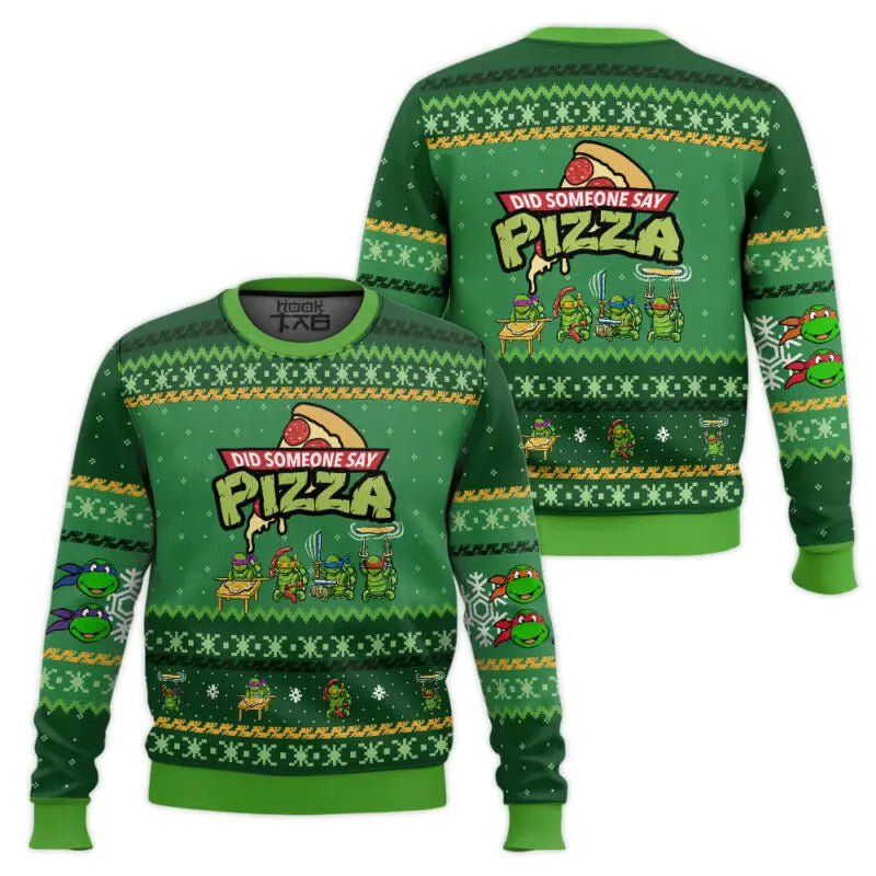 Herren-Weihnachtspullover mit Rundhalsausschnitt und Allover-Print, personalisierbar, modischer Trend, cooler Streetstyle, für Ninja Turtle-Fans