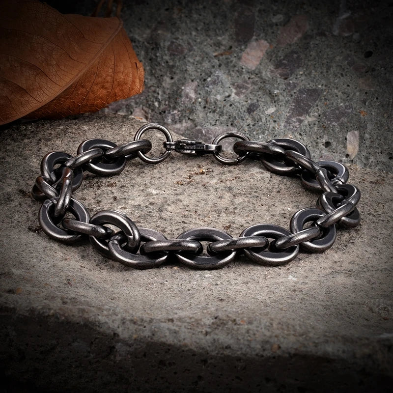 MKENDN High Quality Men Stainless Steel Creative Retro Oxidized Black Link Chain Bracelets Punk Rock Motorcycle Male Jewelry