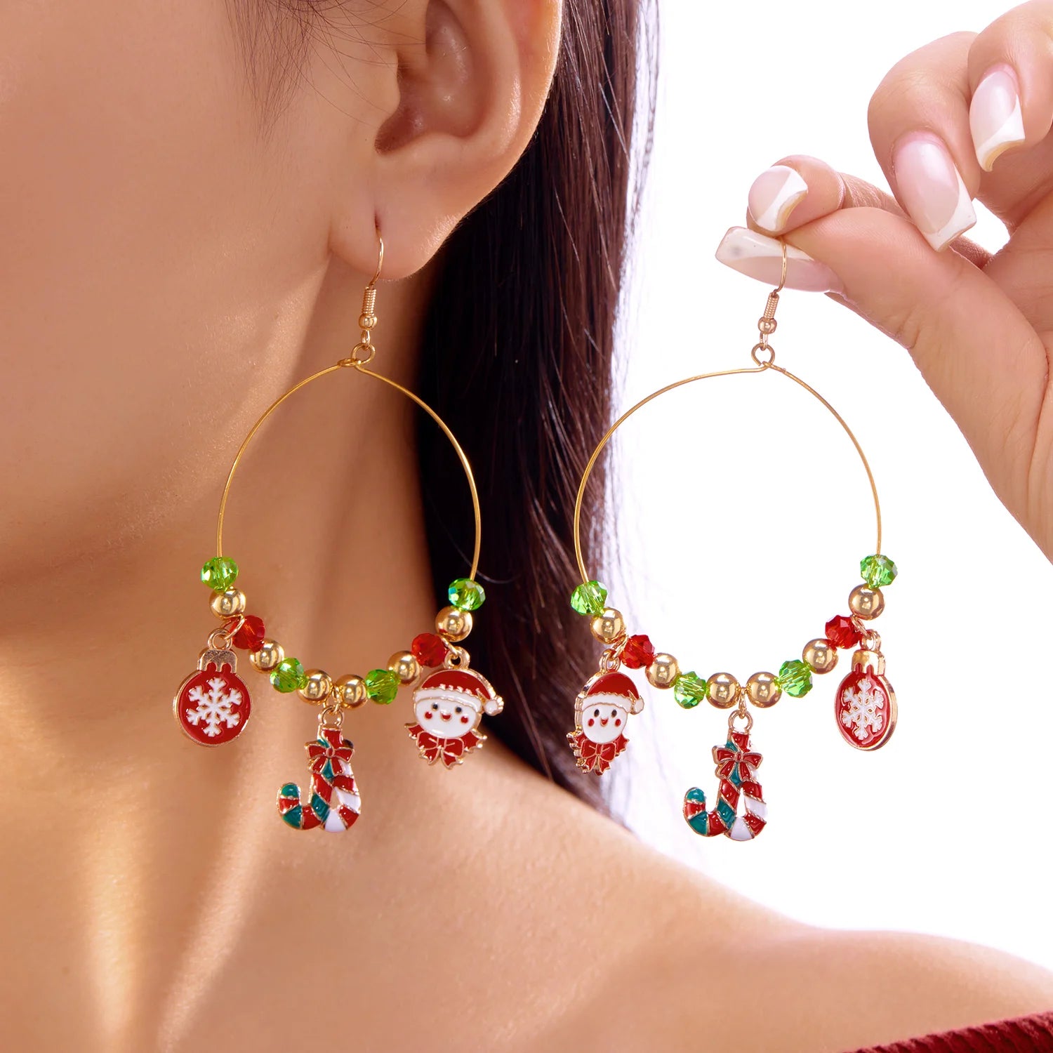Christmas Cute Santa Claus Snowflake Dangle Earrings for Women Colorful Crystal Beaded Zircon Earrings New Year Party Jewelry