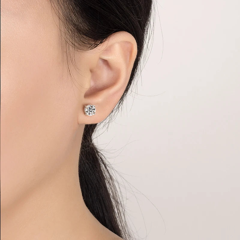 Moissanite Stud Earrings for Women round Brilliant Cut Conflict Free Simulated Diamond Jewelry Fashion Jewelry - Madeinsea©