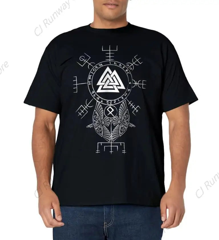 Norse Symbol Celtic Compass Vegvisir Viking Valknut Short Sleeve T-Shirt 100% Cotton Loose Tops Breathable Tee
