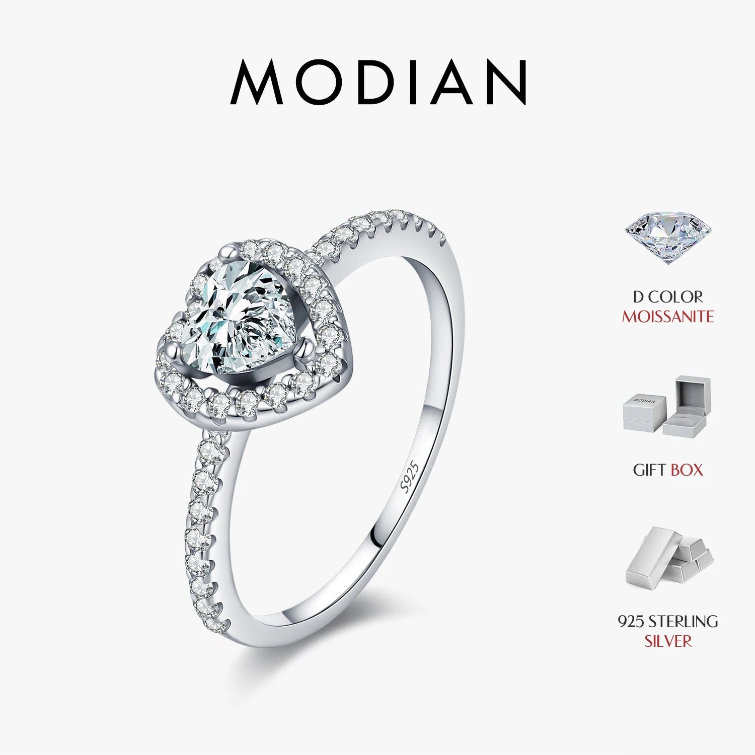MODIAN D Color Heart Moissanite Wedding Rings 925 Sterling Silver Luxury Halo Classic Rings For Women Dating Fine Jewelry