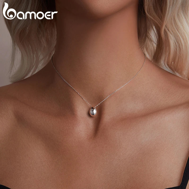 BAMOER Solid 925 Sterling Silver Dainty Pear Pendant Necklace for Women, White Gold Plated Teardrop Pendant Necklaces
