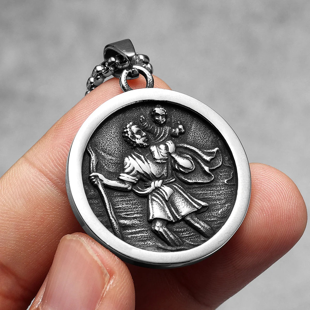 St Christopher Necklace Pray Pendants 316L Stainless Steel Powerful Amulet Men Chain Rock Retro for Biker Male Jewelry Xmas Gift