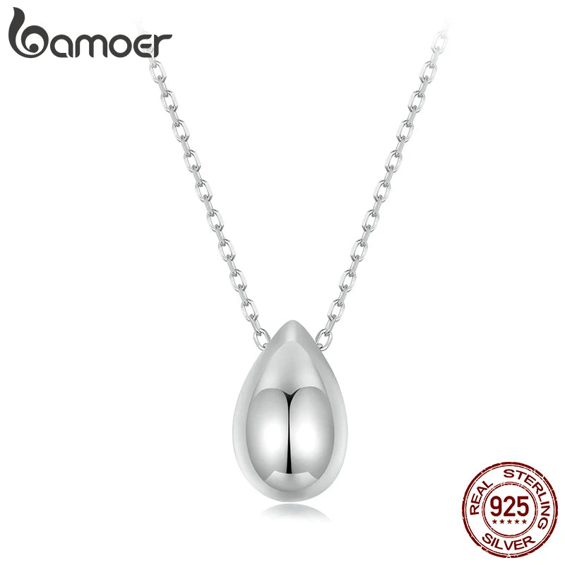 BAMOER Solid 925 Sterling Silver Dainty Pear Pendant Necklace for Women, White Gold Plated Teardrop Pendant Necklaces