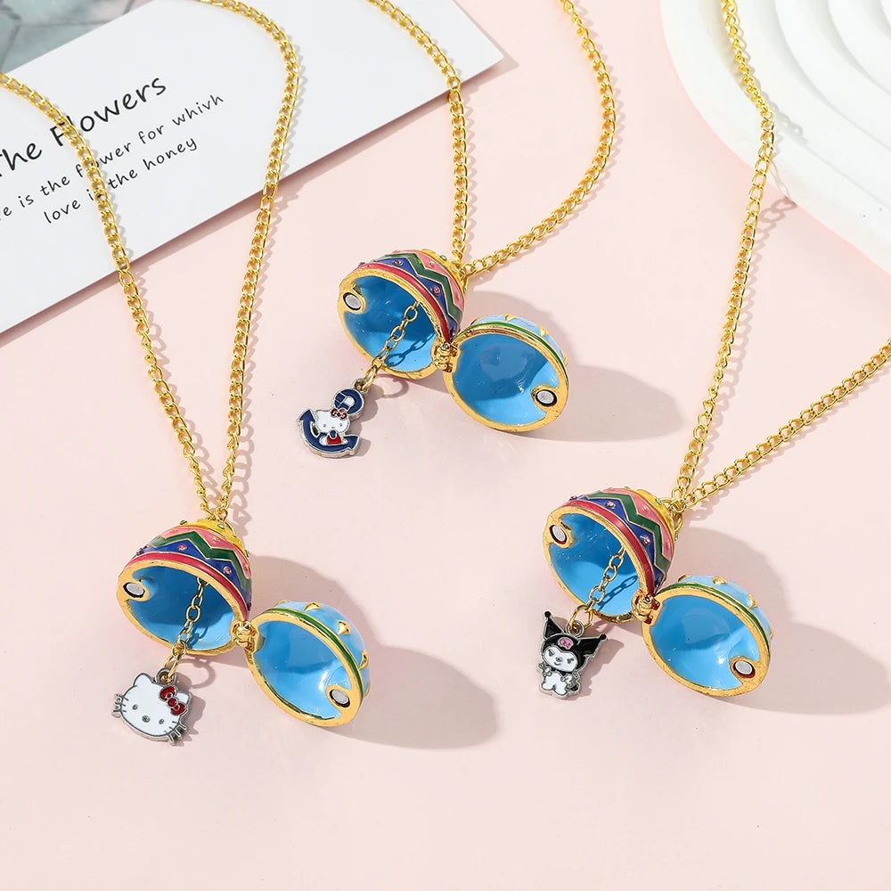 Collier pendentif œuf de Pâques Hello Kitty de Sanrio, collier pendentif œuf de Pâques créatif et ouvrable, beaux cadeaux de Pâques