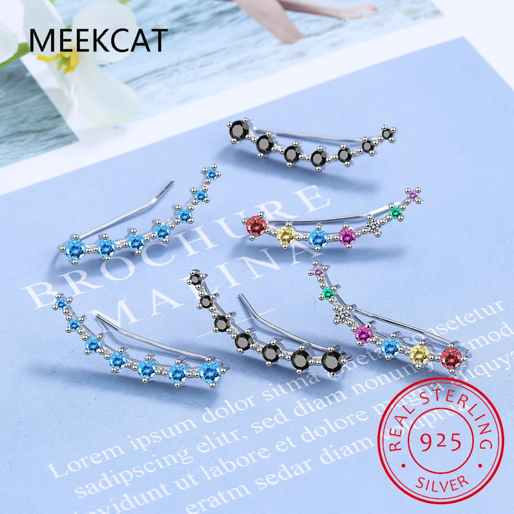 Moissanite Earring Long Line Ear Climber Stud Earrings For Women 925 Sterling Silver Ear Crawlers Studs Piercing Jewelry