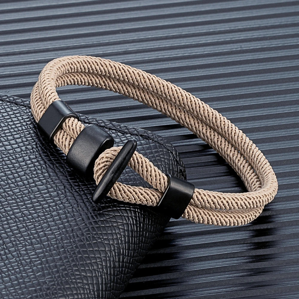 MKENDN Fashion Men Women Brushed Black Easy Hook Bracelets Double Strand Nautical Survival Rope Bracelet Couple Minimalist Gifts - Madeinsea©