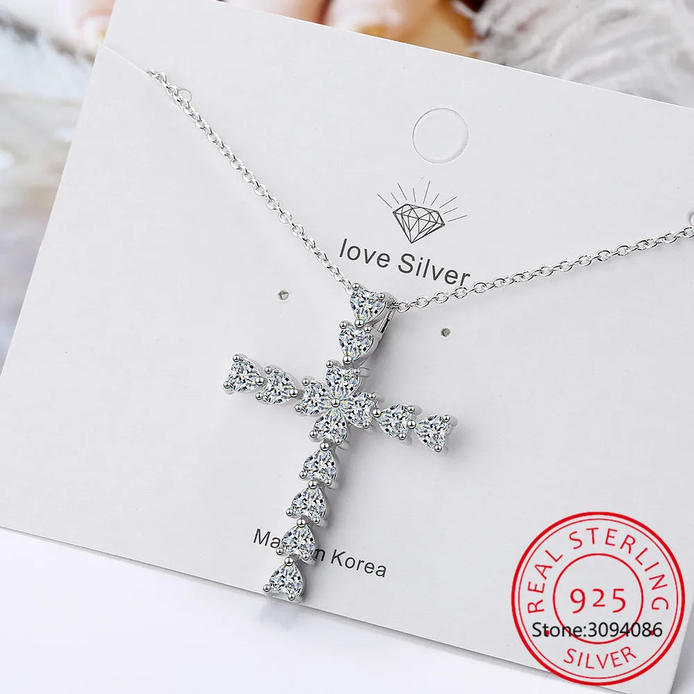 Heart Cut D Color Moissanite Jesus Cross Pendant for Women Men S925 Silver 18k White Gold Plated Necklace Wedding Jewelry Gift