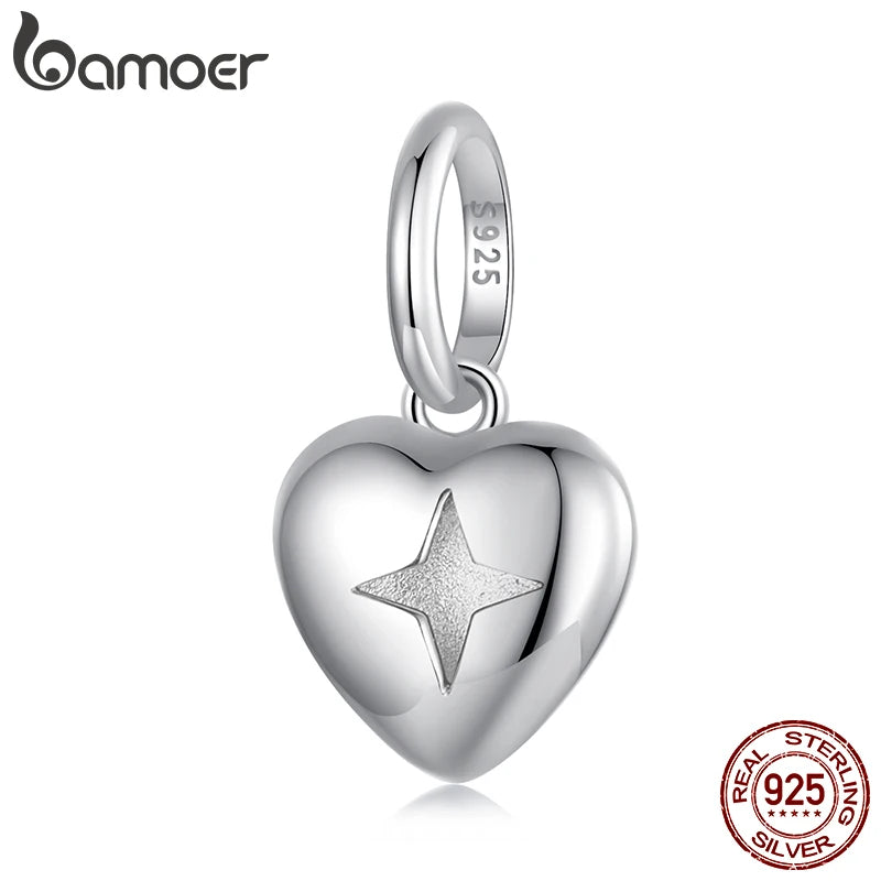 BAMOER Solid 925 Sterling Silver Heart Love Pendant fit Original Bracelet & Necklaces Jewelry DIY bamoer Charm BSC1090