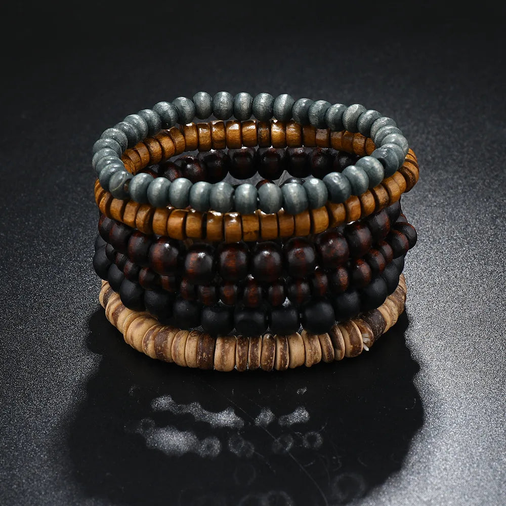 Wholesale Best-selling Multi-layer Buddha Bead Beaded Bracelets Men's Retro Style Multi-layer Elastic Thread Adjustable Wooden