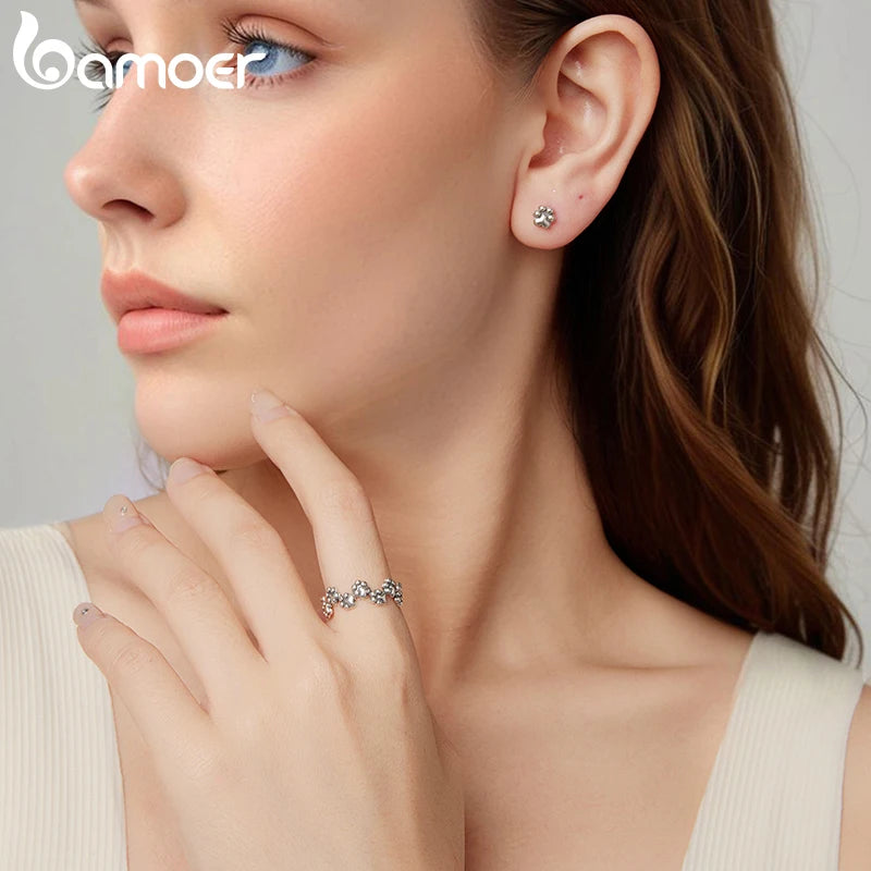 BAMOER Schmuckset aus 925 Sterling Silber mit Hundepfotenabdruck: Hübscher offener Ring und Mini-Ohrstecker – das perfekte Geschenk für Frauen und Familien.