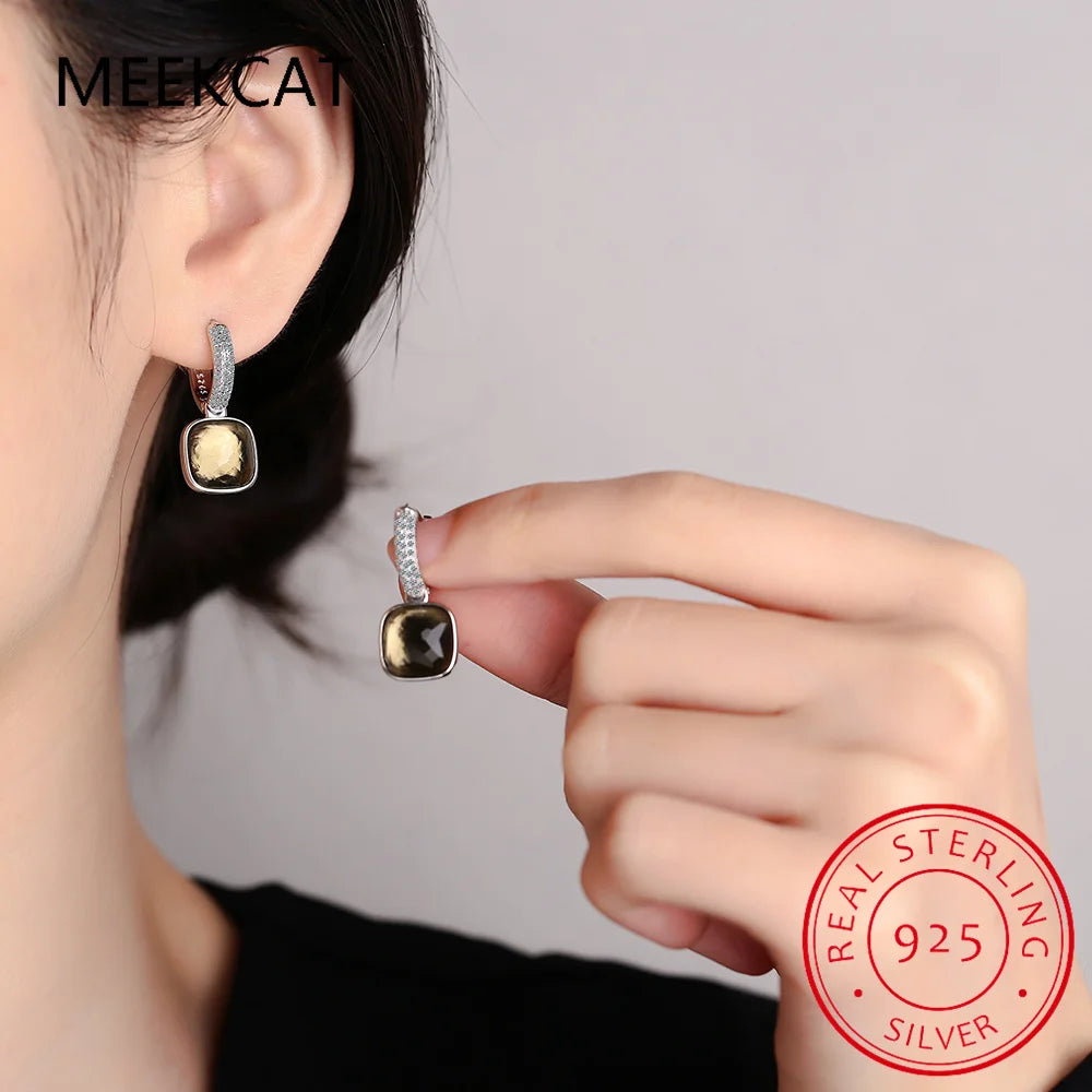 Large 7ct Genuine Smoky Quartz 925 Sterling Silver Dangle Drop Earrings for Women Statement Gemstone Earings - Madeinsea©