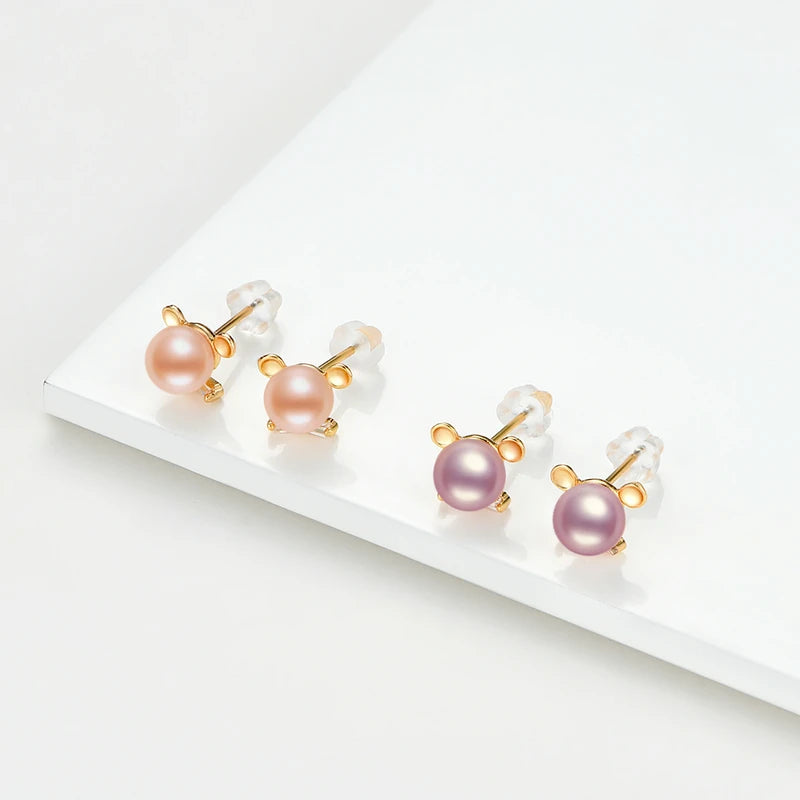 OXTAO Cute Children'S Mini Earring 6-6.5Mm Natural Cultivation Freshwater Fashion Comprehensive Pearl Bear Stud Earrings Jewelry