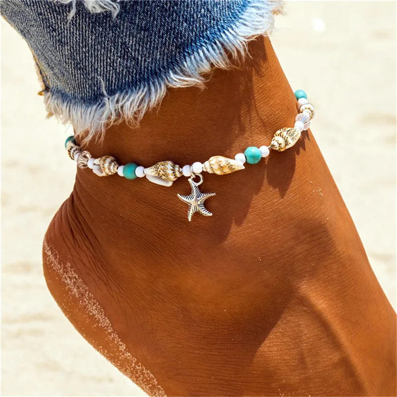 Modyle Vintage Silver Color Beads Starfish Anklets For Women Handmade Beaded Ankle Bracelet Summer Beach Foot Jewelry - Madeinsea©