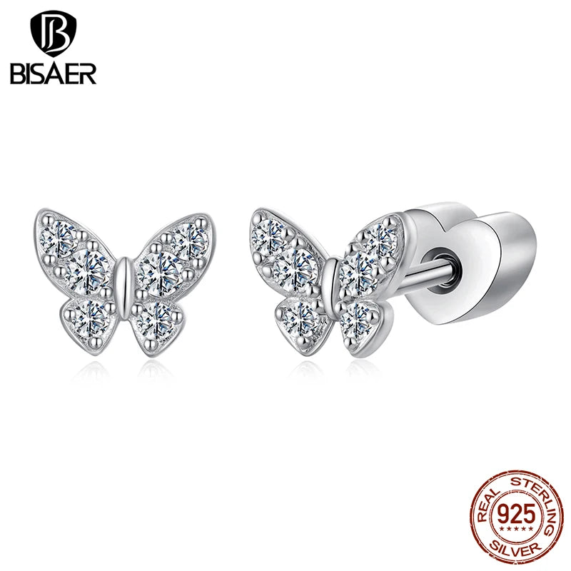 Bisaer Butterfly Moissanite Stud Earrings for Women 925 Sterling Silver VVS1 EX Delicate Lab Diamond Party Fine Jewelry Gift