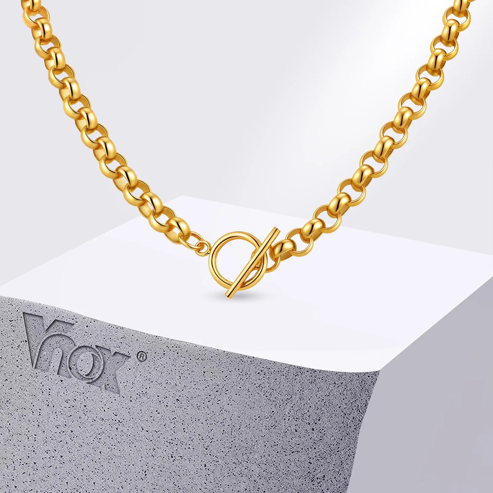 Vnox New Chunky Chain Necklace Women Simple OT Buckle Stainless Steel Round Link Chain Necklace For Women Fashion Jewelry Gift