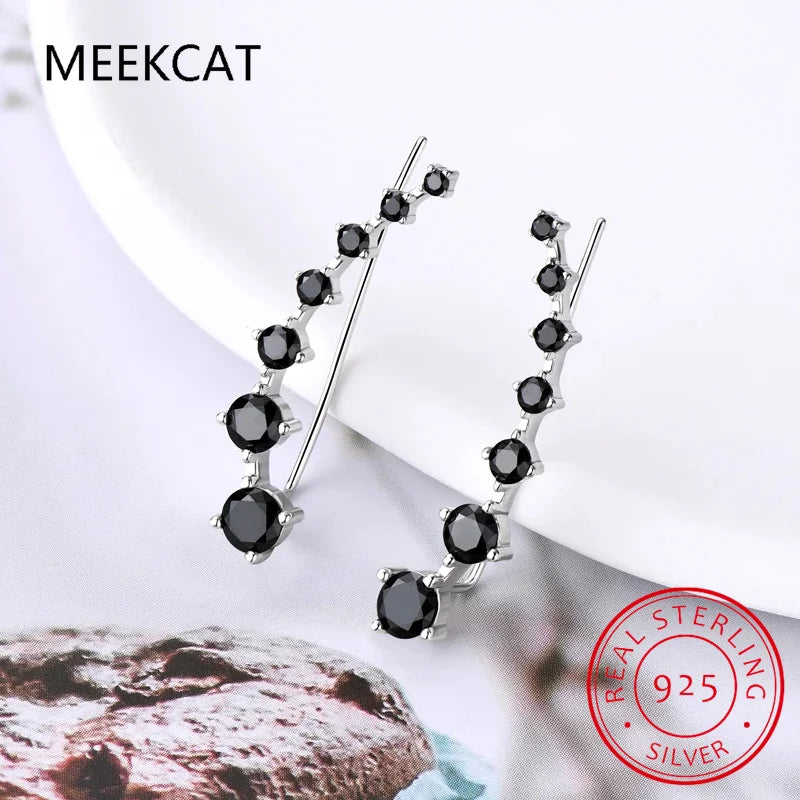 Full D Moissanite Earrings For Women Silver 925 Black/ White Diamond 7 Star Ear Cuffs Crawler Climber Earrings Unique Jewelry