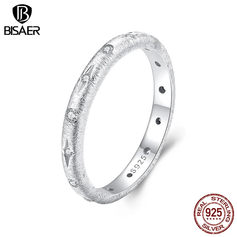 Bague étoile scintillante en argent sterling 925 BISAER plaquée or blanc pour femme, bijoux fins pour fête de mariage EFR617