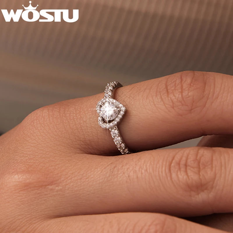 WOSTU 0.5CT Moissanite Solitaire Engagement Ring for Women, 925 Silver Diamond Cut Heart Promise Rings Multi Gems Band Anillos