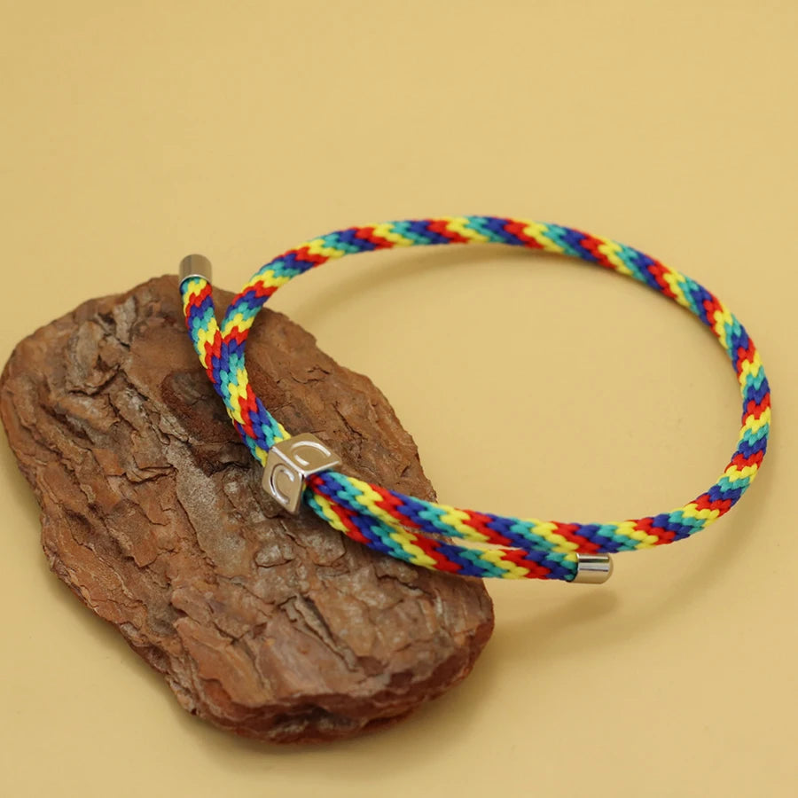 Stylish First Name Bracelet For Men Stainless Steel Metal Grade A Cord Braslet Adjustable Letter Braclet Gift For Him Pulseria