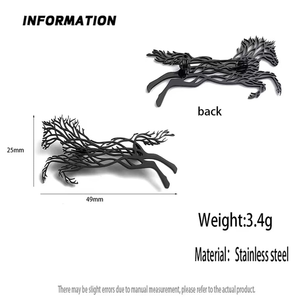 Hanreshe Creative Branch Horse Pin Stainless Steel Animal Series Brooch Badge for Men Women Dress Suit Decoration