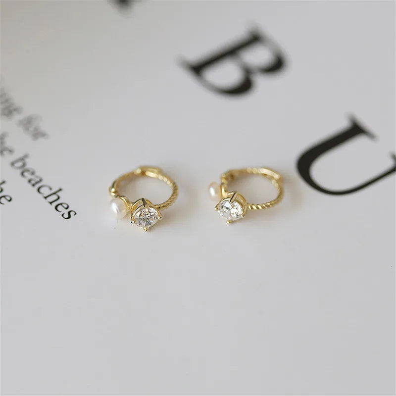 925 Sterling Silber Einfache Kleine Perle Zirkonia Ohrringe für Frauen Temperament Süßer Schmuck