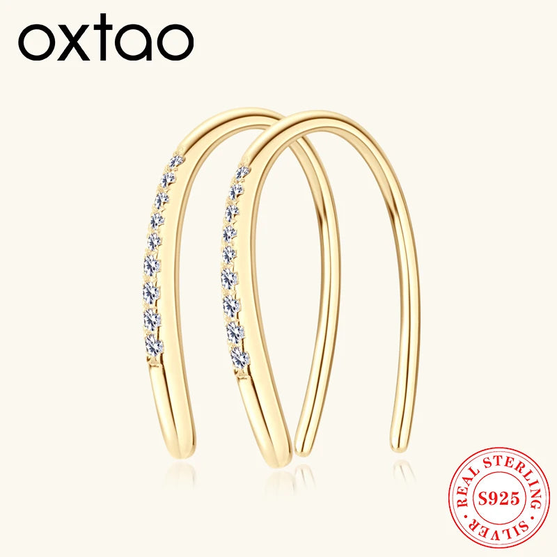 OXTAO Hoops 925 Sterling Silver Moissanite Earrings For Women Sparkling Lab Dimoand U-Shaped Earrings Luxury Jewelry Gifts GRA