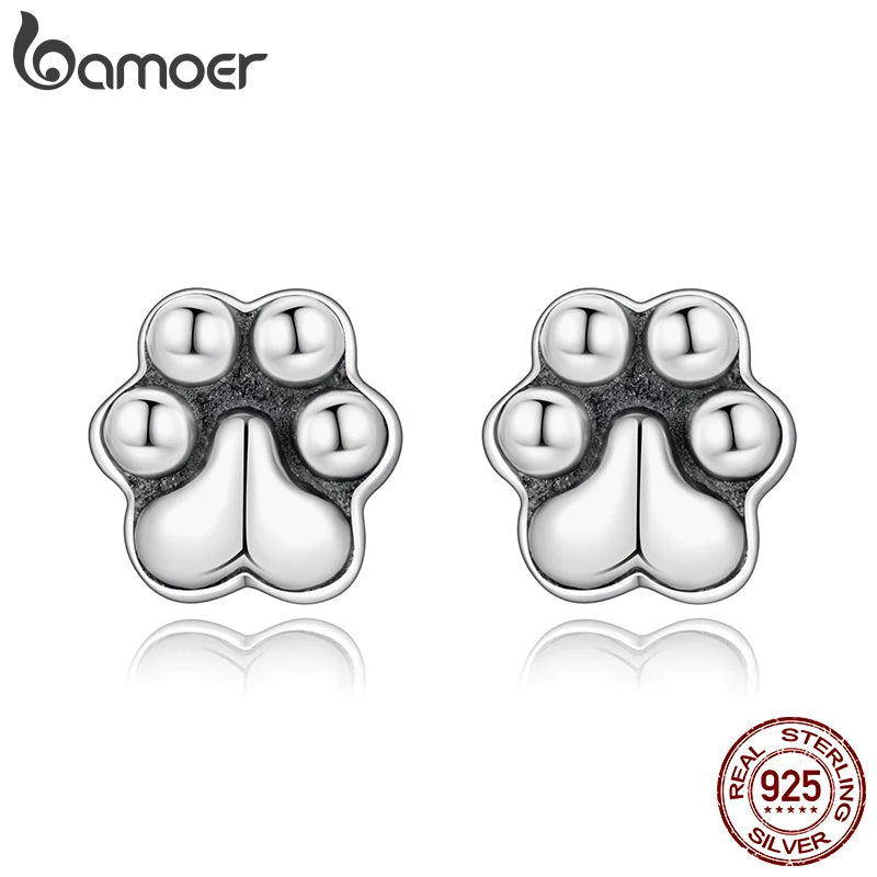BAMOER 925 Sterling Silber Pfotenabdruck Ohrstecker, süße Tierohrringe für Damen, Teenager und Mädchen, leichtes Schmuckgeschenk
