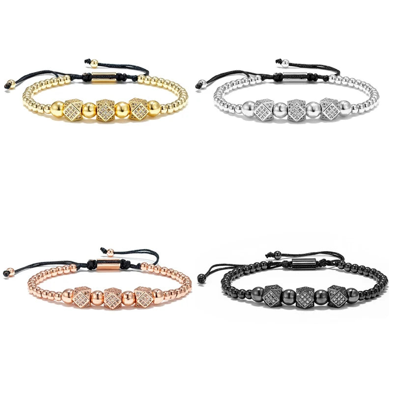 MKENDN Luxury Micro Pave CZ Octahedral Charm Men Bracelets Stainless Steel Crystal Bangles Couple Handmade Jewelry Gift