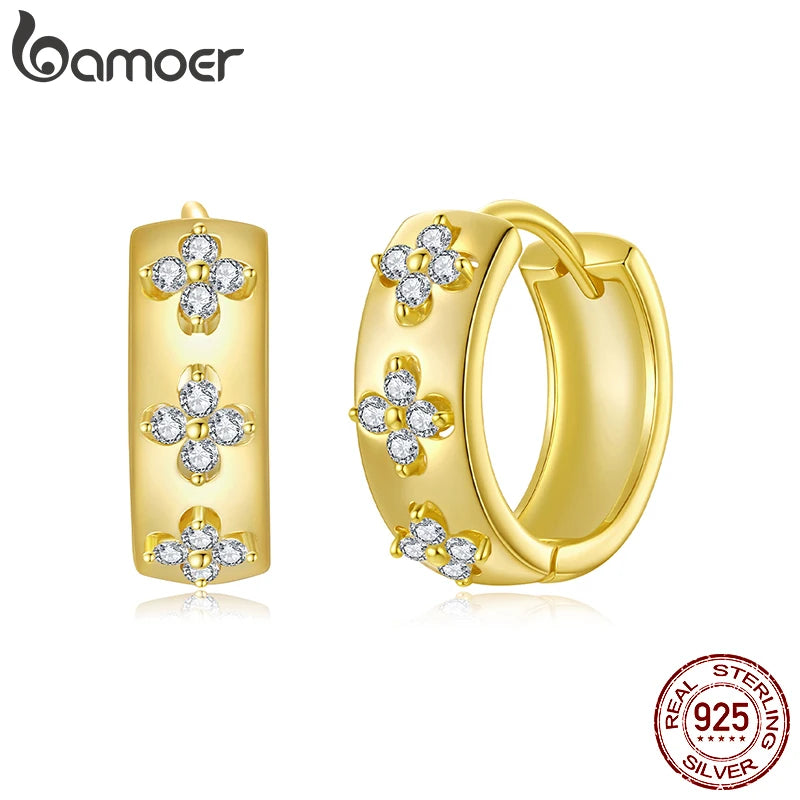 BAMOER Ohrringe mit vierblättrigem Kleeblatt und Moissanit, 925er Sterlingsilber, hypoallergener Blumenschmuck für Damen, Glücksgeschenk