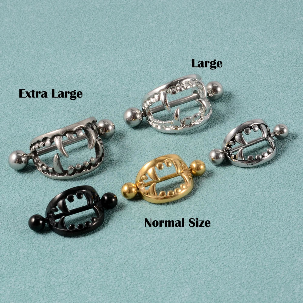 2Pcs 14G Sexy Teeth Nipple Ring Shield Cover Barbell Nipple Piercing Bar for Women Surgical Steel Breast Body Piercing Jewelry