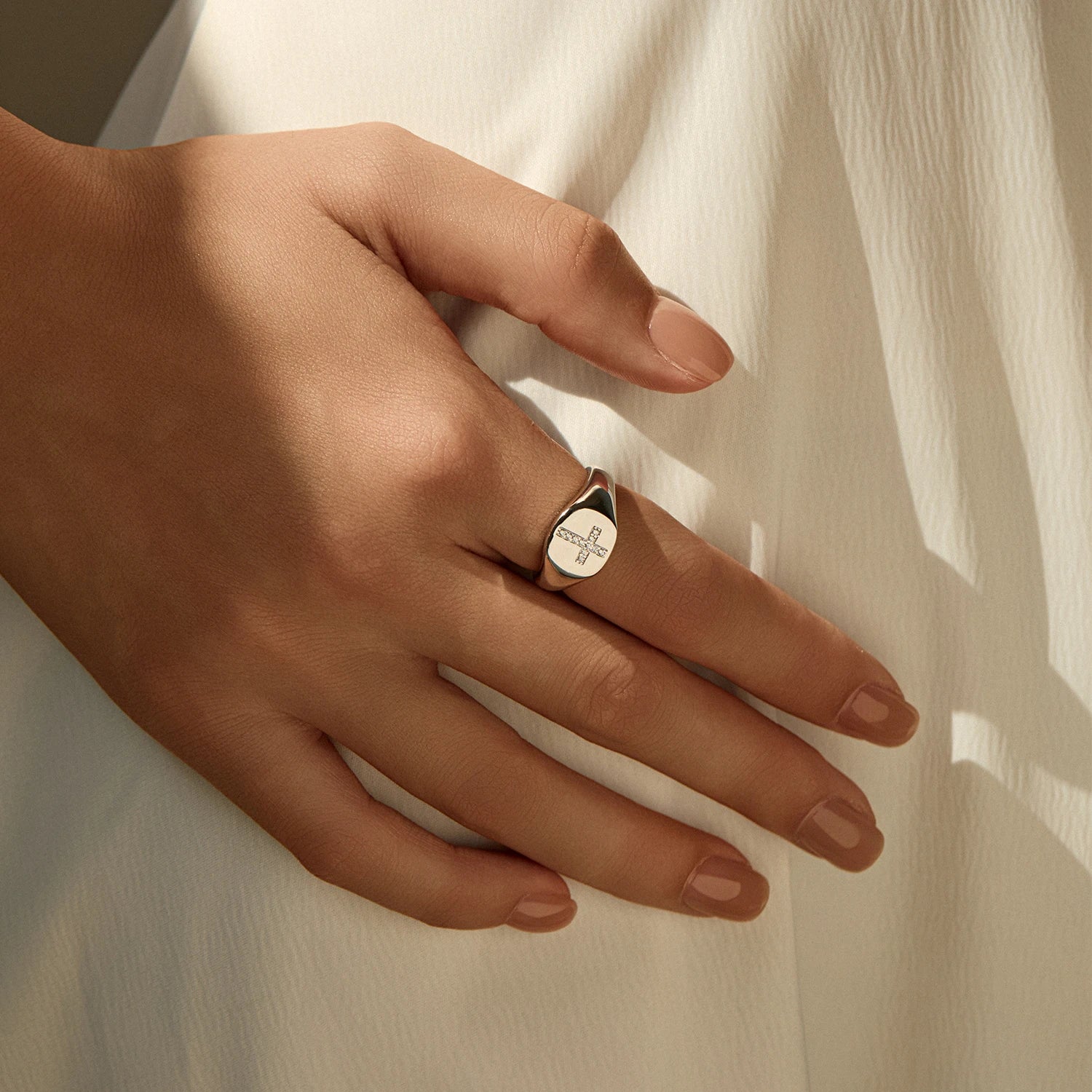 MODIAN D Color Moissanite Signet Rings 925 Sterling Silver Classic Cross Finger Rings For Women & Man Party Fine Jewelry