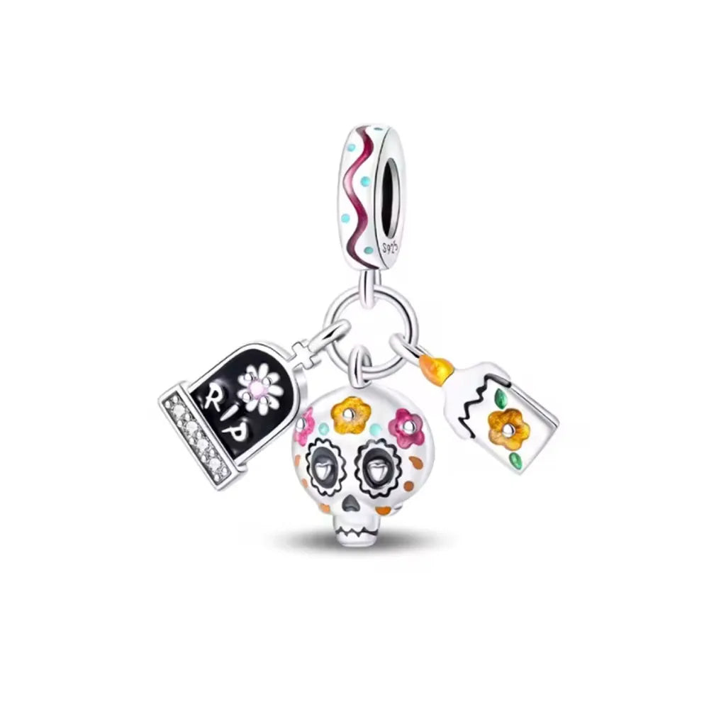 Miniso Scared Skeleton Ghost Series 925 Sterling Silver Charm Halloween hat Bead Fit Women Original Bracelet Jewelry For Gift