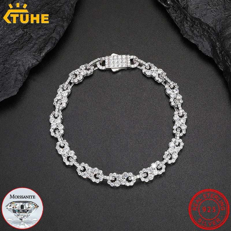 TUHE 8 Words Unisex Iced Out Moissanite Bracelet For Men Hip Hop Jewelry