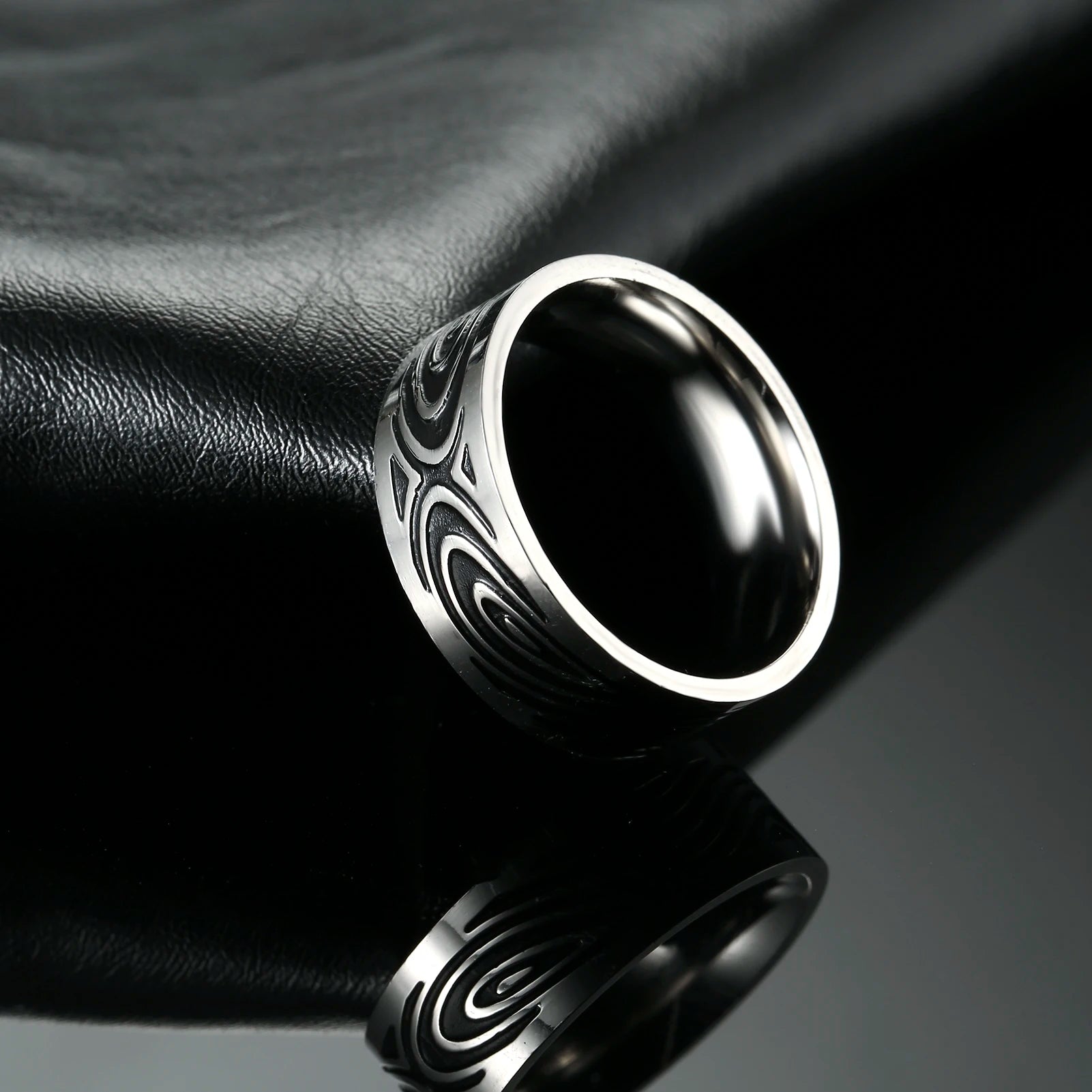 316L 8mm Man Stainless Steel Ring New Fashion Map Contour Abstract Accessories Finger Rings For Men Women Jewelry anillo hombre