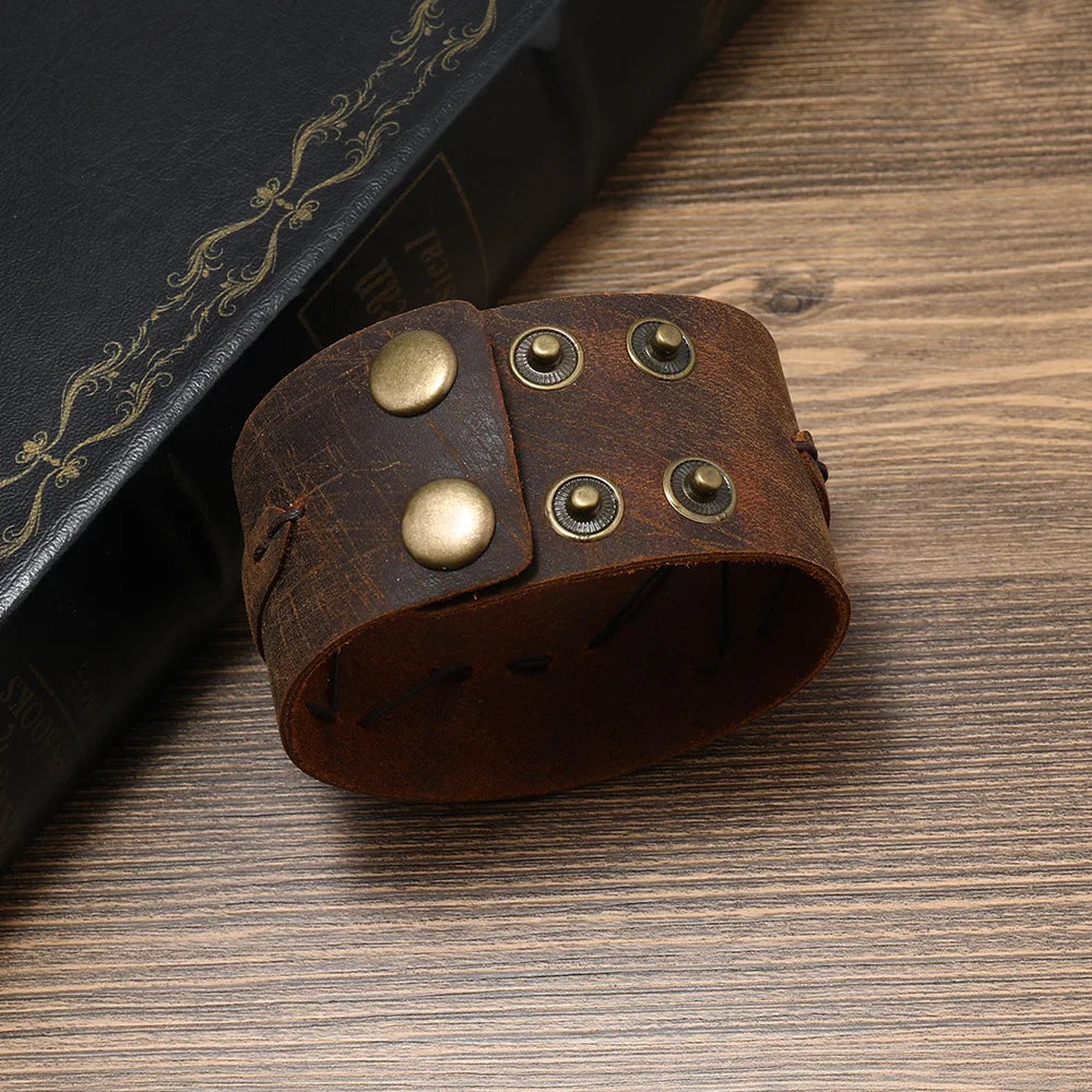 Vintage Leather Bracelet Men Punk-style Leather Wide Bracelet Simple Personality Men's Multi-layer Jewelry Bracelet Charm Retro