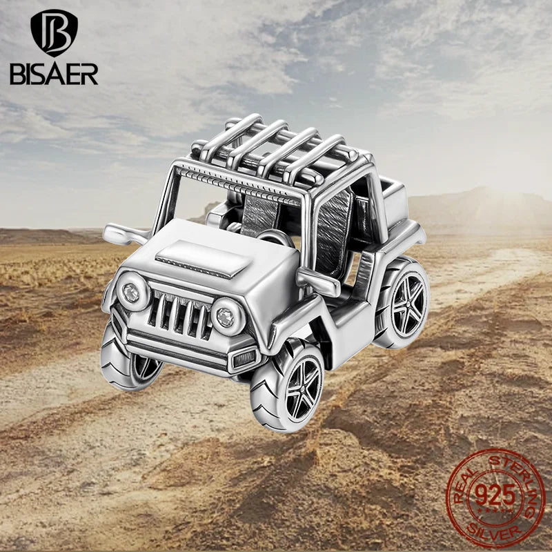 BISAER 925 Sterling Silver Off-road Vehicles Charm Vintage Car Bead for Women Men DIY Bracelet & Necklace Fine Jewelry Gift