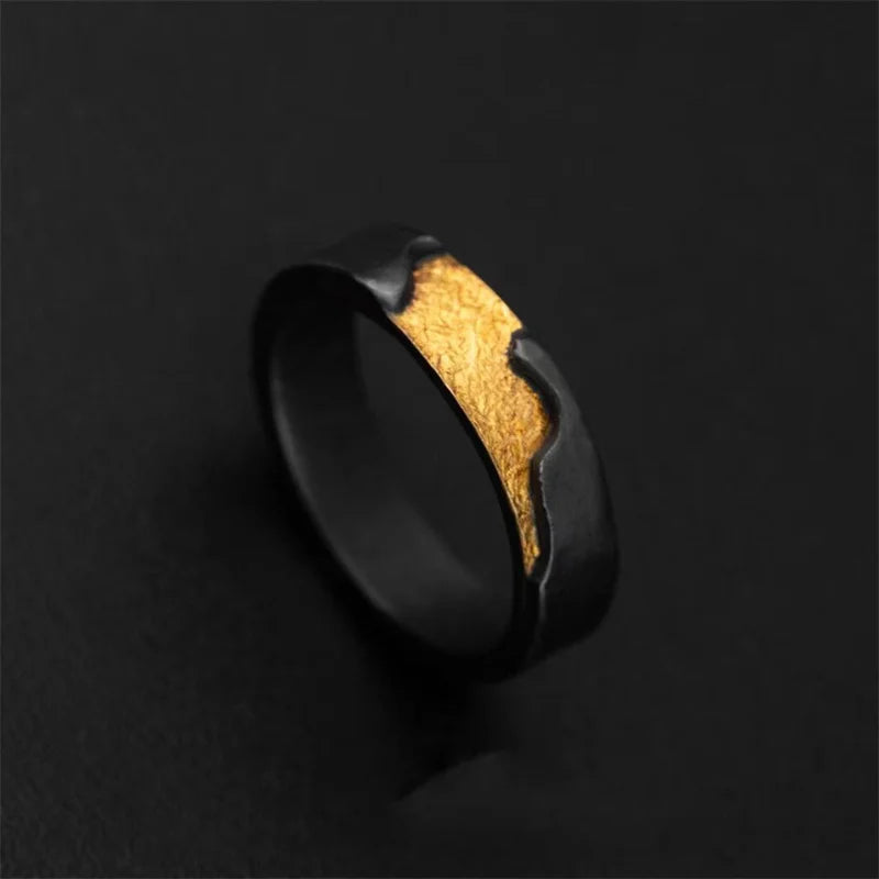 Bague délicate et de haute qualité avec lignes ensoleillées pour homme, bijou ajustable, romantique, en or noir, tendance, accessoires