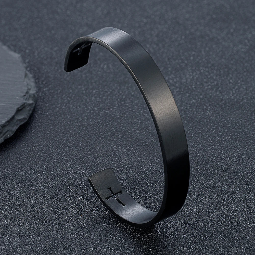 Gold Color Stainless Steel Cross Cuff Bracelet for Men Carving Design Fashion Wristband Hand Accessory Perfect Gift for Him