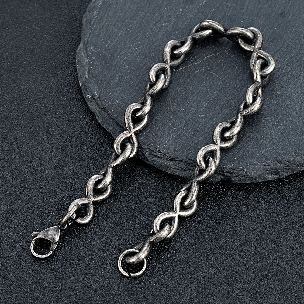 Bracelet infini MKENDN vintage minimaliste noir oxydé, chaîne en acier inoxydable, bijou unisexe