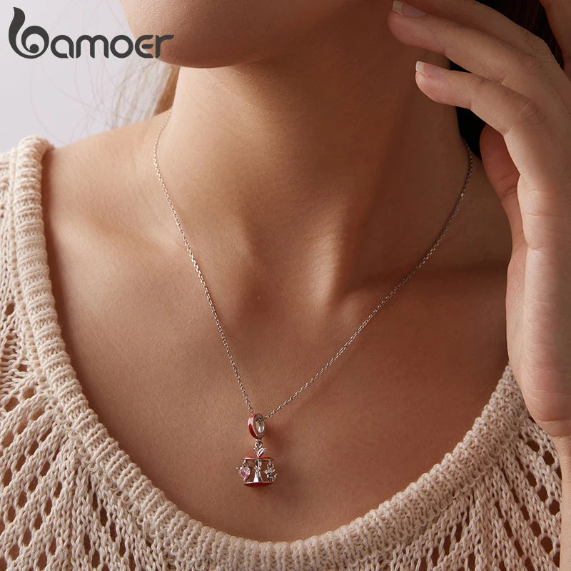 Bamoer 925 Sterling Silver Christmas Apple Tree Charms Xmas Series Pendant Beads for Women DIY Bracelet Accessories Holiday Gift