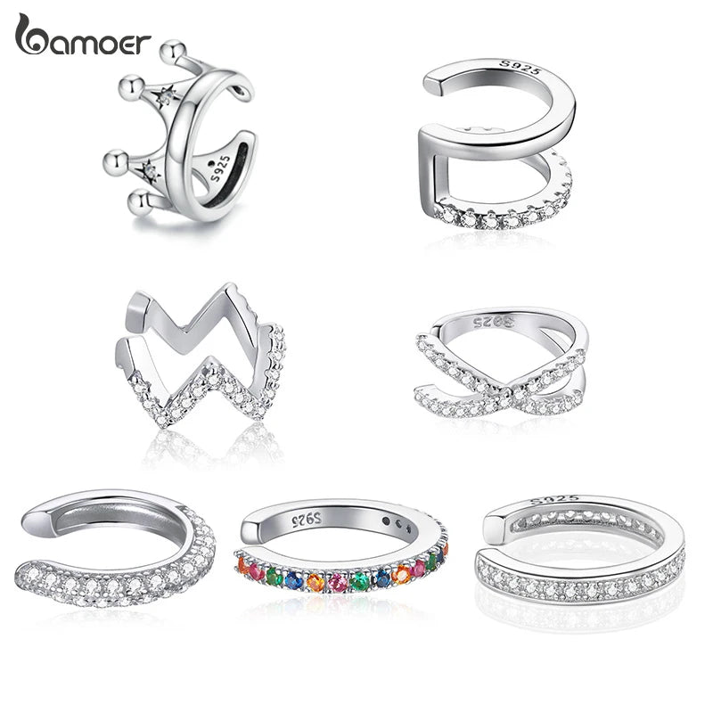 BAMOER 925 Sterling Silber Mono-Ohrring Clip Ohrringe für Mädchen CZ Platin beschichtet Ohrstecker Frauen Hochzeit Party Schmuck