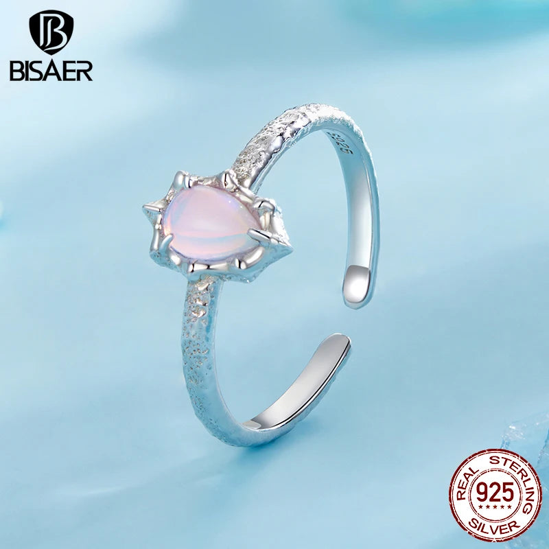 BISAER Bague ouverte en argent sterling 925 avec opale aurore et solitaire en forme de goutte d'eau plaquée or blanc pour femme, bijou fin de fête, cadeau