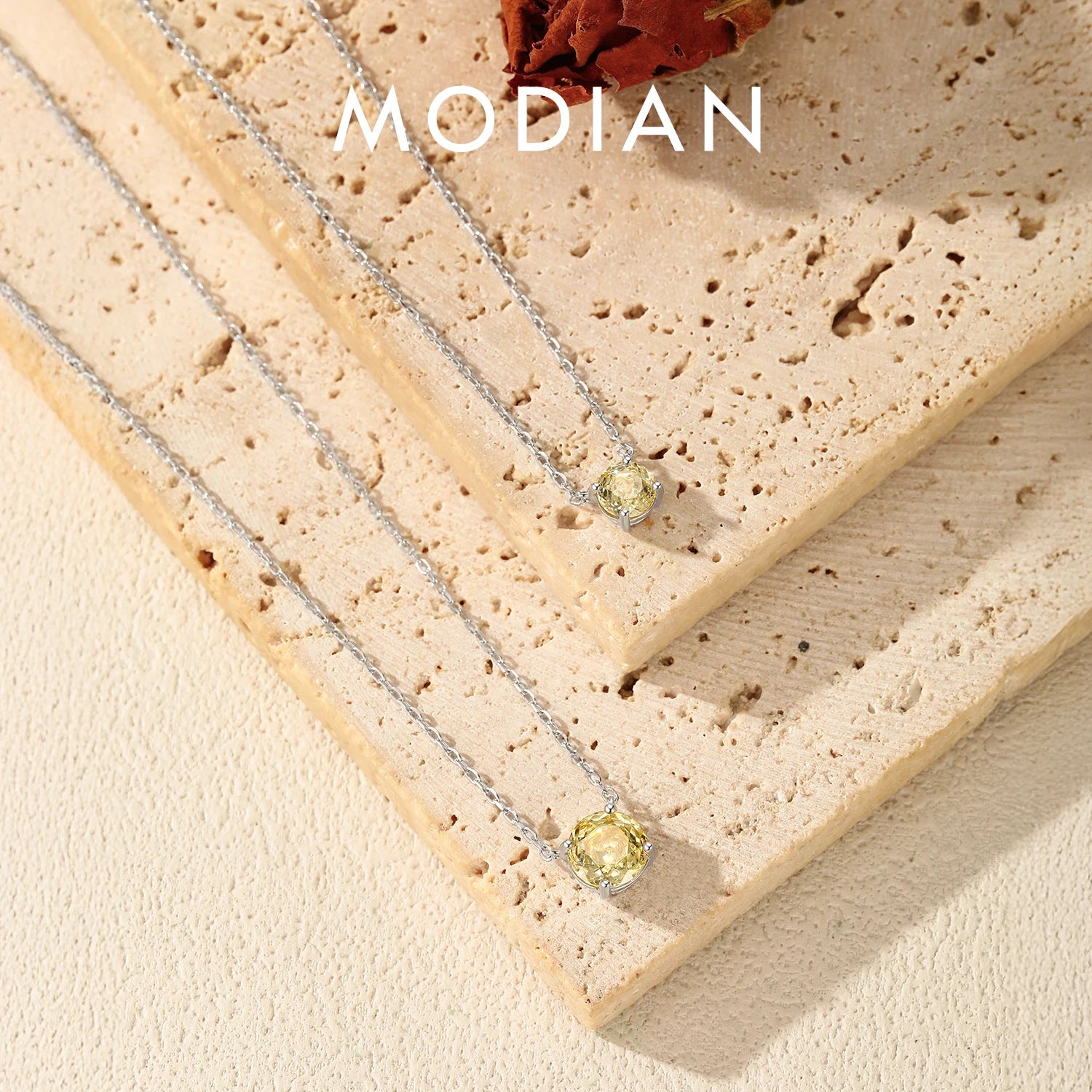 MODIAN 925 Sterling Silver Fashion Daily Light Yellow Round Rose Cut CZ Pendant Necklaces For Women Fine Jewelry