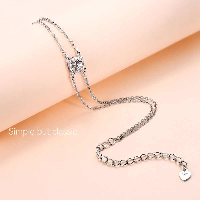 OXTAO D Color 6.5mm 1ct Moissanite Bracelet for Women 925 Sterling Silver Double Chain Bracelets Fine Jewelry Gift GRA Certified